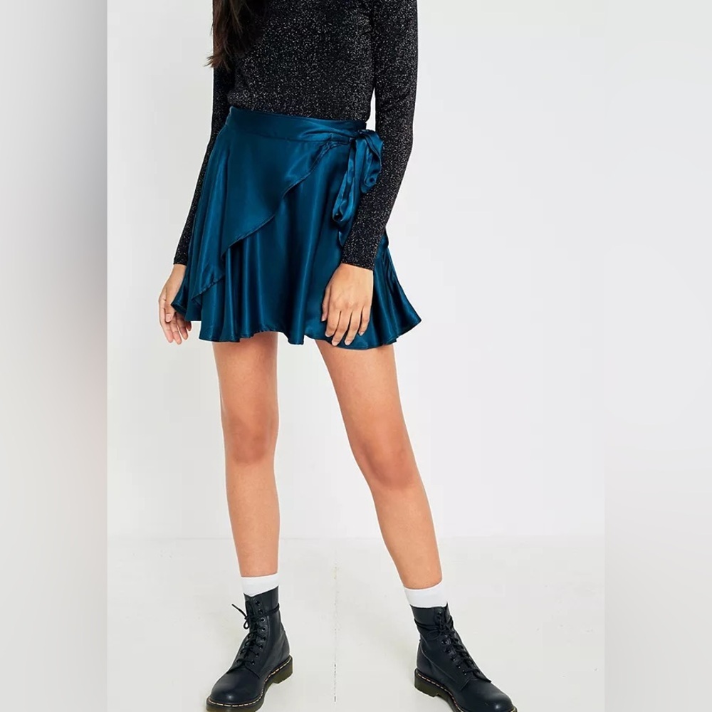 Urban Outfitters Teal Satin Mini Skirt